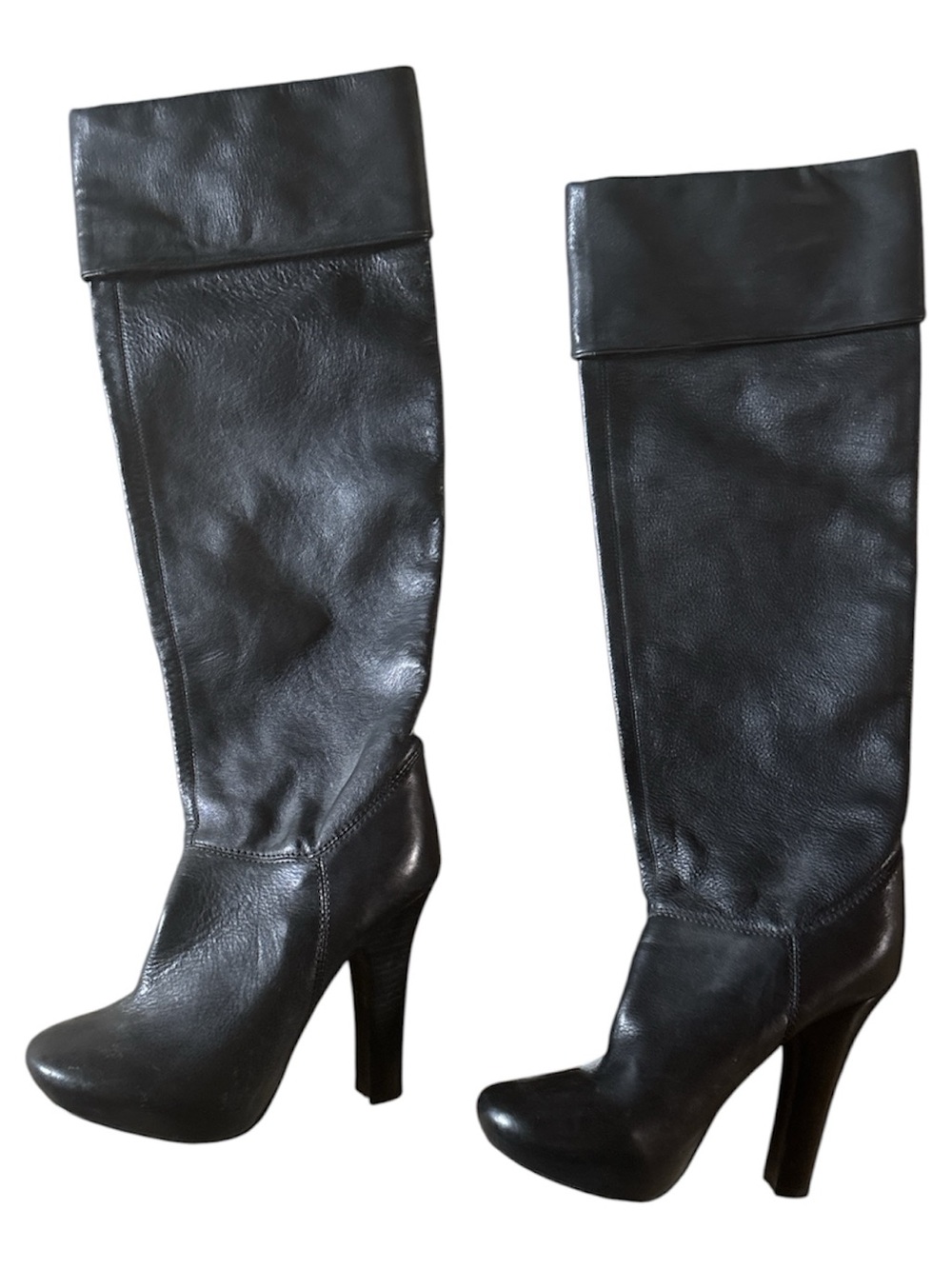 Black High-Heel Knee-High Leather Boots